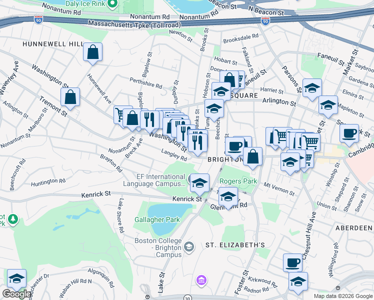 map of restaurants, bars, coffee shops, grocery stores, and more near 558 Washington Street in Boston