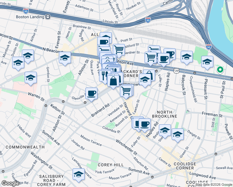 map of restaurants, bars, coffee shops, grocery stores, and more near in 