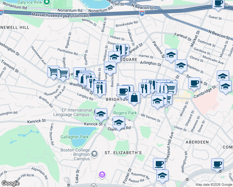 map of restaurants, bars, coffee shops, grocery stores, and more near in Boston