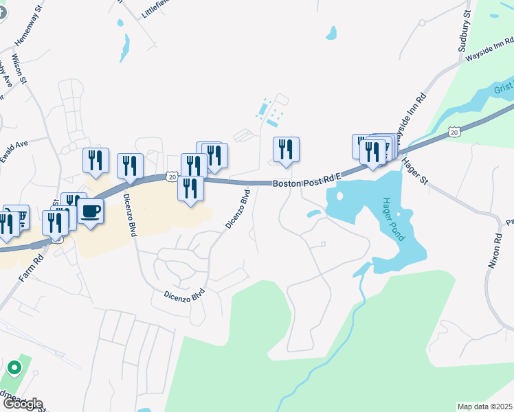 map of restaurants, bars, coffee shops, grocery stores, and more near 849 Boston Post Road East in Marlborough