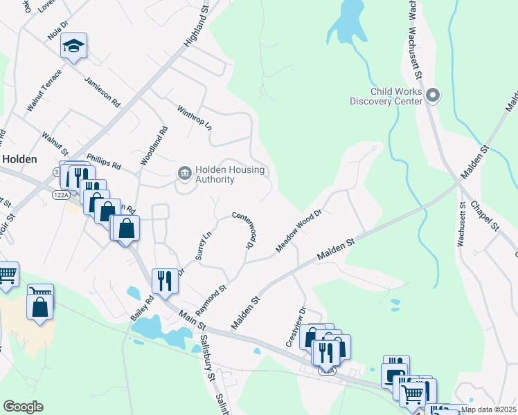 map of restaurants, bars, coffee shops, grocery stores, and more near 314 Flagler Drive in Holden