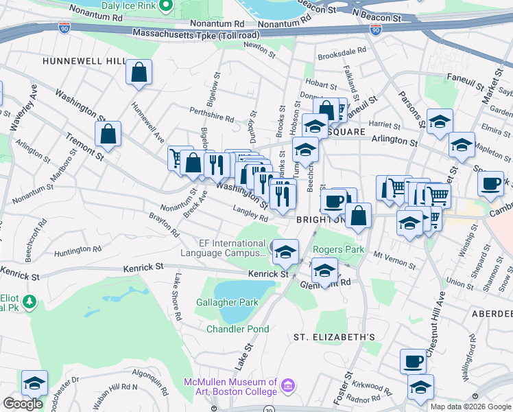 map of restaurants, bars, coffee shops, grocery stores, and more near 558 Washington Street in Boston