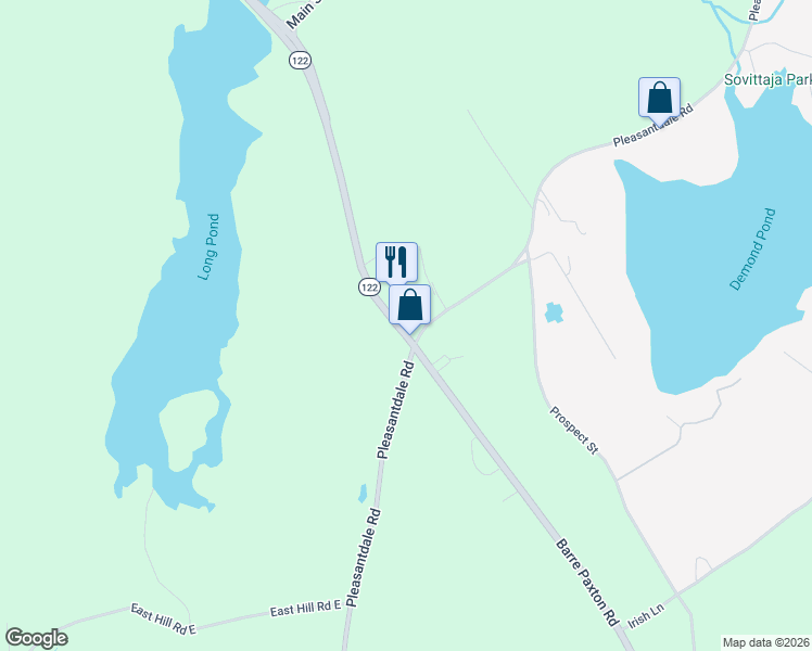 map of restaurants, bars, coffee shops, grocery stores, and more near 222 Barre Paxton Road in Rutland