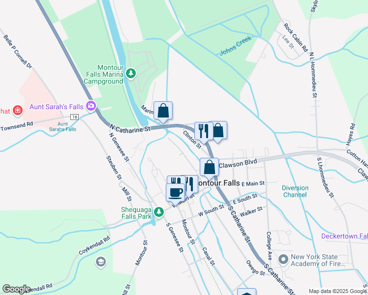map of restaurants, bars, coffee shops, grocery stores, and more near 236 Henry Street in Montour Falls