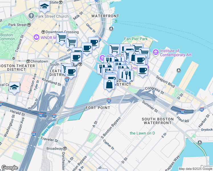 map of restaurants, bars, coffee shops, grocery stores, and more near 15 Necco Street in Boston