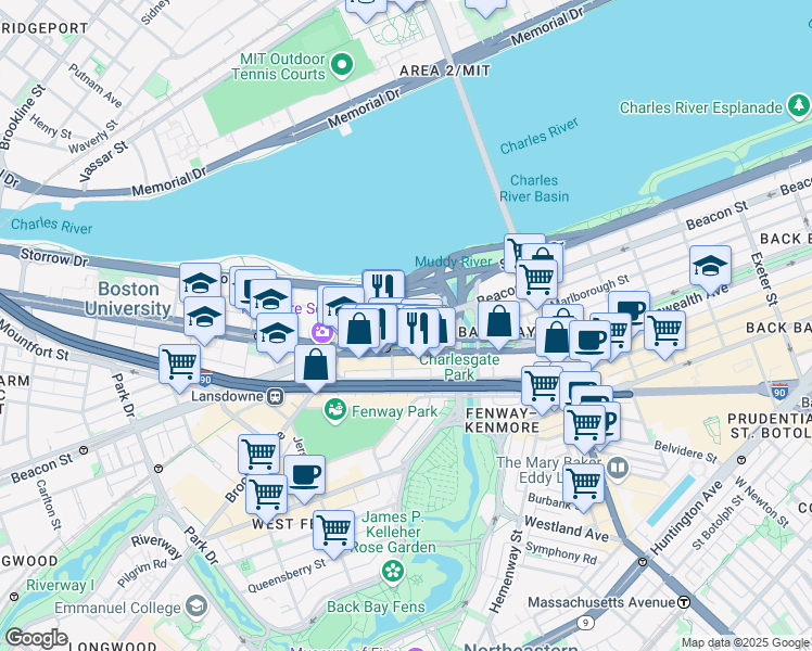 map of restaurants, bars, coffee shops, grocery stores, and more near 483 Commonwealth Avenue in Boston
