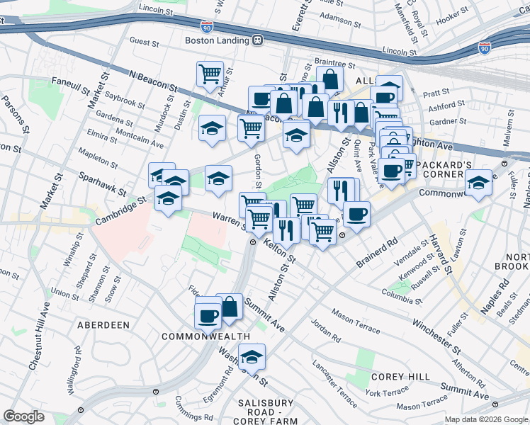 map of restaurants, bars, coffee shops, grocery stores, and more near in Boston