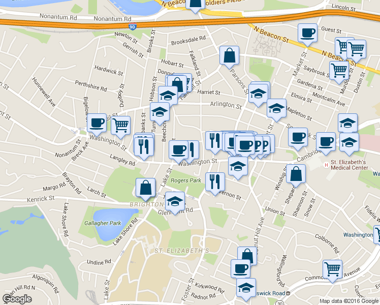 map of restaurants, bars, coffee shops, grocery stores, and more near 57 Malbert Road in Boston
