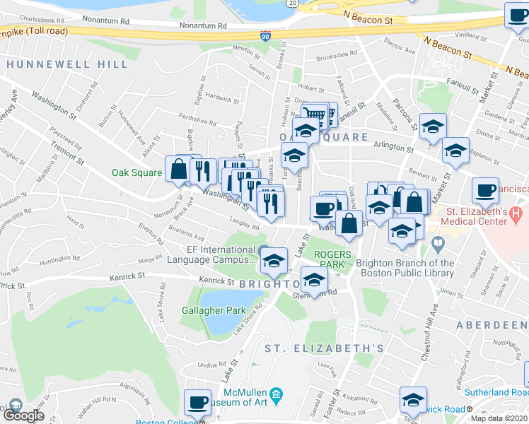 map of restaurants, bars, coffee shops, grocery stores, and more near 11 Fairbanks Street in Boston