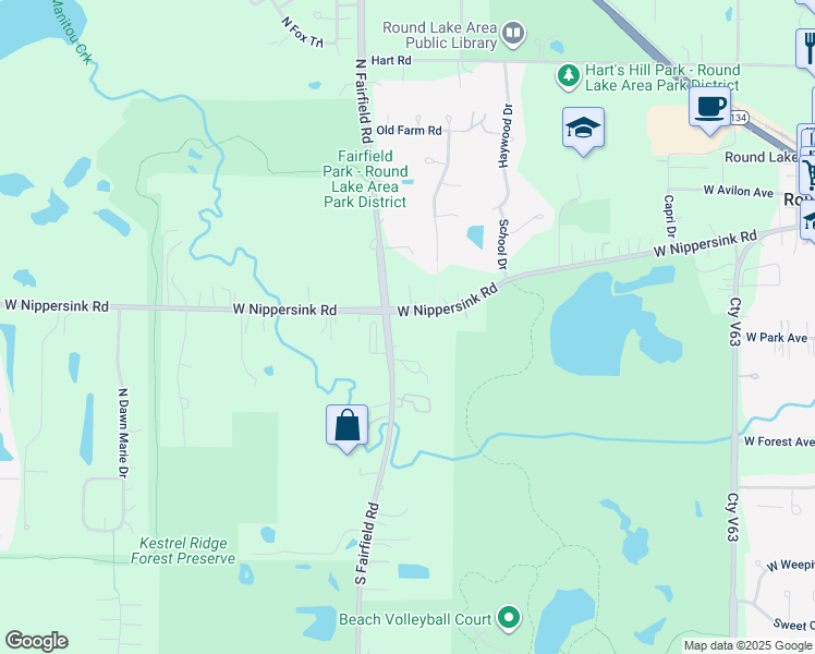 map of restaurants, bars, coffee shops, grocery stores, and more near 33463 North Fairfield Road in Round Lake