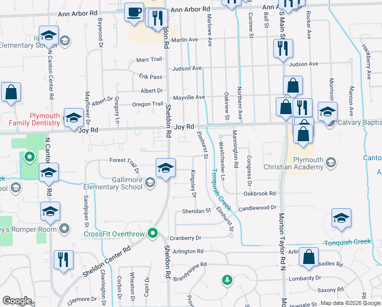 map of restaurants, bars, coffee shops, grocery stores, and more near 44150 Richmond Road in Canton