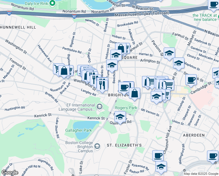 map of restaurants, bars, coffee shops, grocery stores, and more near 10 Beechcroft Street in Boston