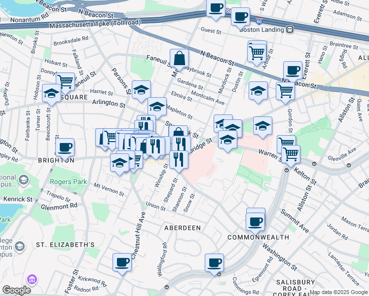 map of restaurants, bars, coffee shops, grocery stores, and more near 4 Elko Street in Boston