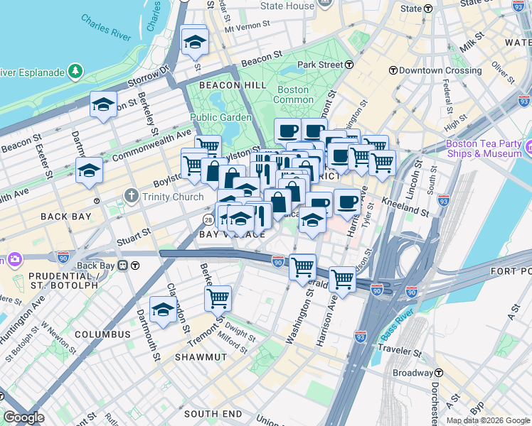 map of restaurants, bars, coffee shops, grocery stores, and more near in 