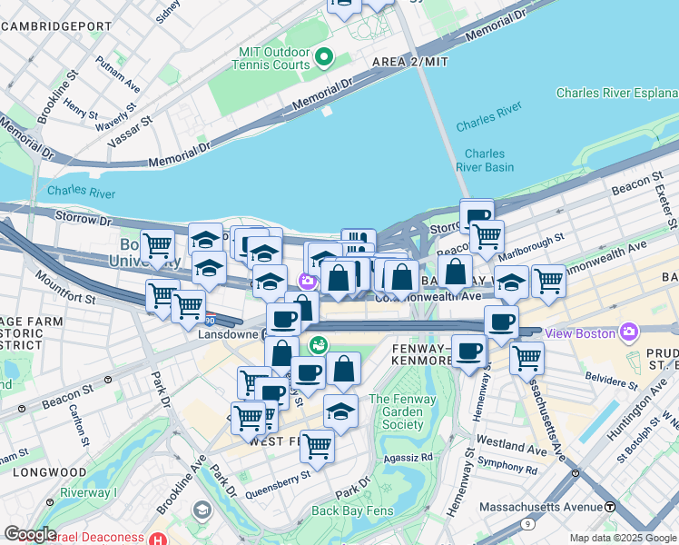map of restaurants, bars, coffee shops, grocery stores, and more near in Boston