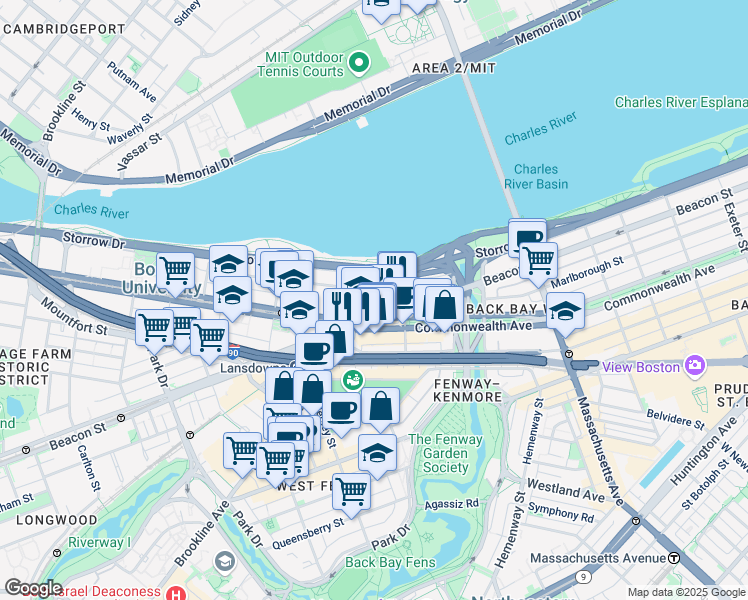 map of restaurants, bars, coffee shops, grocery stores, and more near 660 Beacon Street in Boston