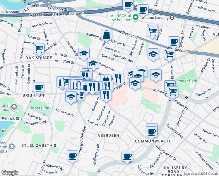 map of restaurants, bars, coffee shops, grocery stores, and more near 736 Cambridge Street in Boston