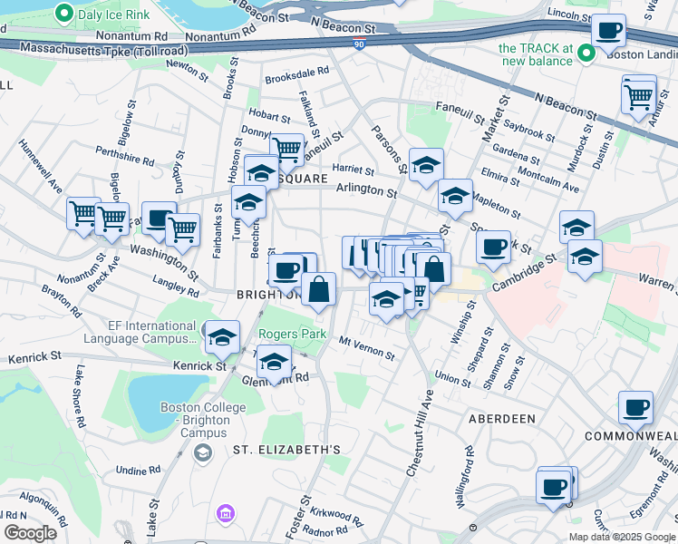 map of restaurants, bars, coffee shops, grocery stores, and more near 433 Washington Street in Boston