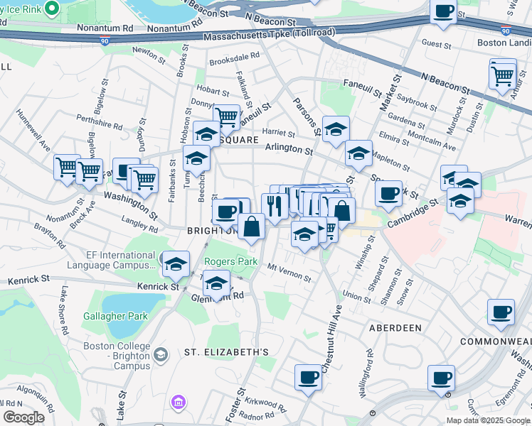 map of restaurants, bars, coffee shops, grocery stores, and more near 433 Washington Street in Boston