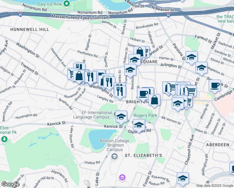 map of restaurants, bars, coffee shops, grocery stores, and more near 11 Fairbanks Street in Boston