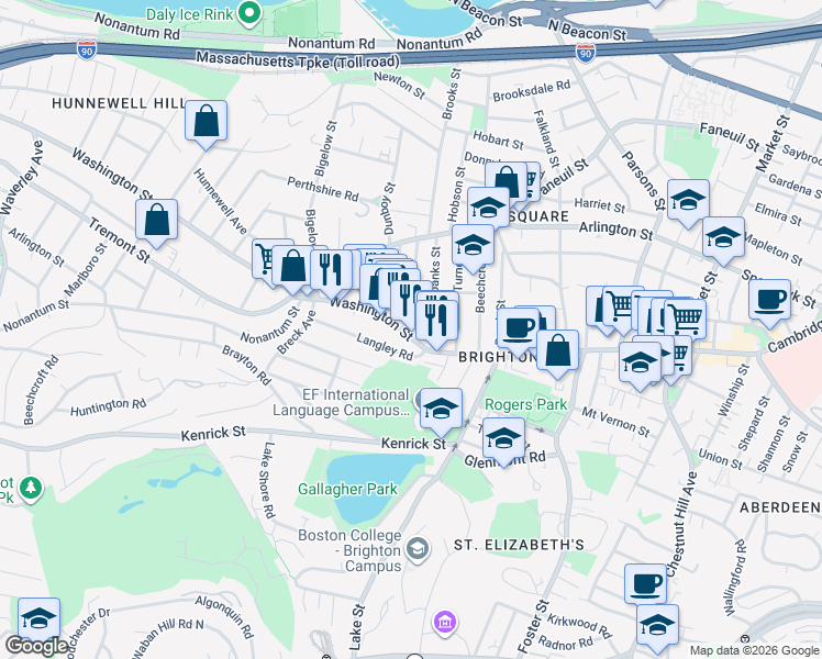 map of restaurants, bars, coffee shops, grocery stores, and more near 558 Washington Street in Boston