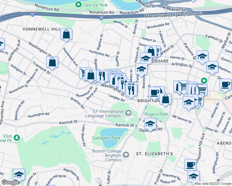 map of restaurants, bars, coffee shops, grocery stores, and more near 558 Washington Street in Boston