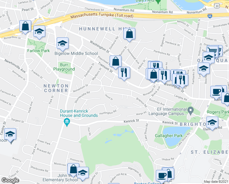 map of restaurants, bars, coffee shops, grocery stores, and more near 149 Brayton Road in Boston
