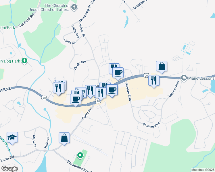 map of restaurants, bars, coffee shops, grocery stores, and more near 606 Boston Post Road East in Marlborough