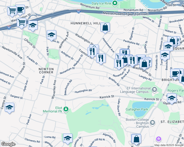 map of restaurants, bars, coffee shops, grocery stores, and more near 149 Brayton Road in Boston