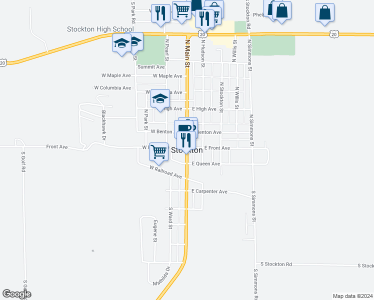 map of restaurants, bars, coffee shops, grocery stores, and more near in Stockton