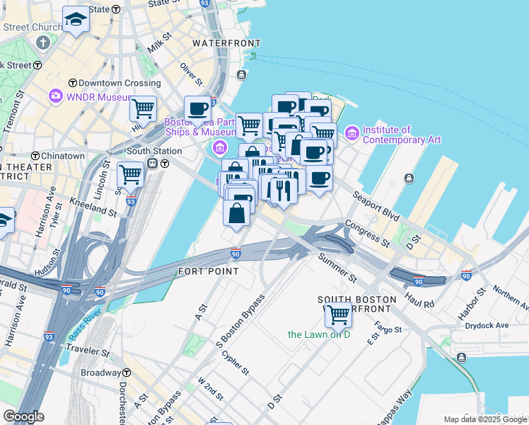 map of restaurants, bars, coffee shops, grocery stores, and more near in Boston