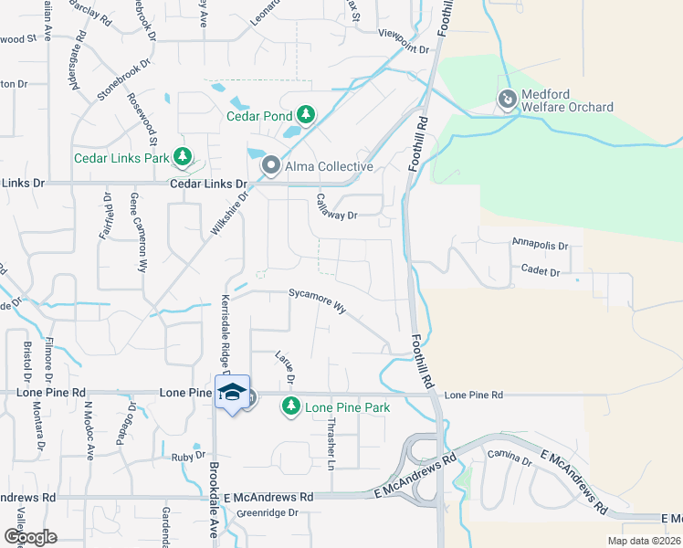 map of restaurants, bars, coffee shops, grocery stores, and more near 3227 Sycamore Way in Medford