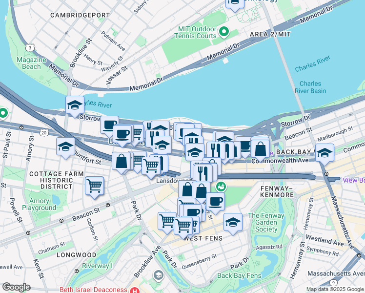 map of restaurants, bars, coffee shops, grocery stores, and more near 2 Silber Way in Boston