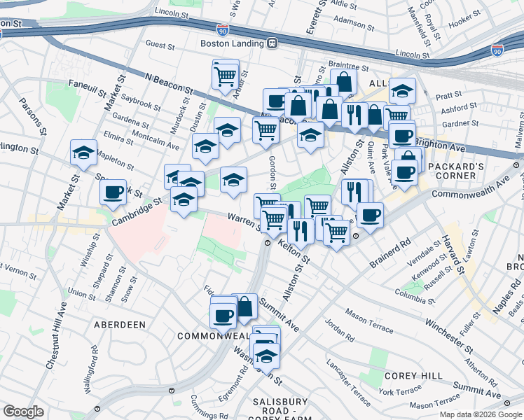 map of restaurants, bars, coffee shops, grocery stores, and more near 11 Camelot Ct in Brighton