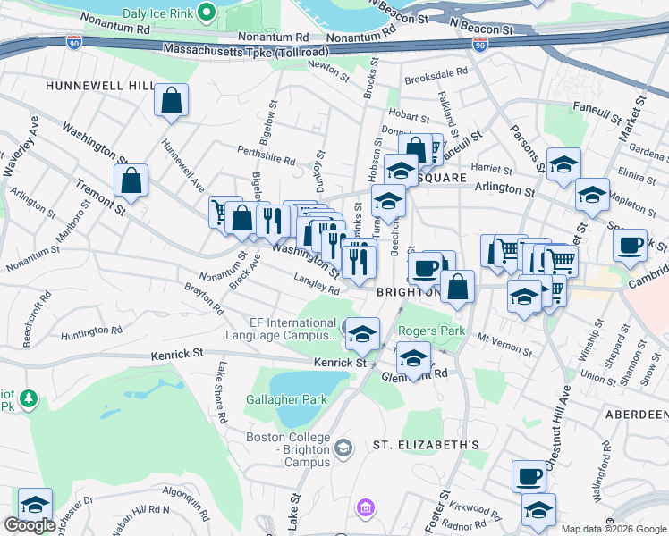 map of restaurants, bars, coffee shops, grocery stores, and more near 558 Washington Street in Boston