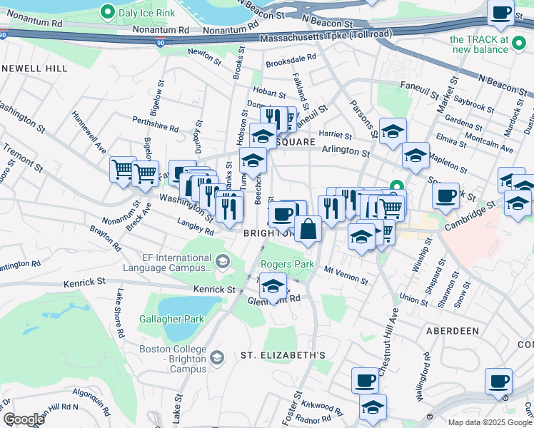 map of restaurants, bars, coffee shops, grocery stores, and more near in Boston