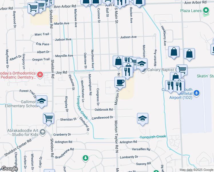 map of restaurants, bars, coffee shops, grocery stores, and more near 43607 Abbey Woods in Canton