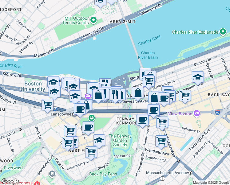 map of restaurants, bars, coffee shops, grocery stores, and more near 483 Commonwealth Avenue in Boston