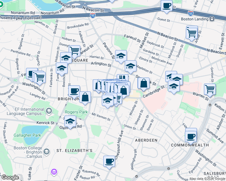 map of restaurants, bars, coffee shops, grocery stores, and more near in Boston