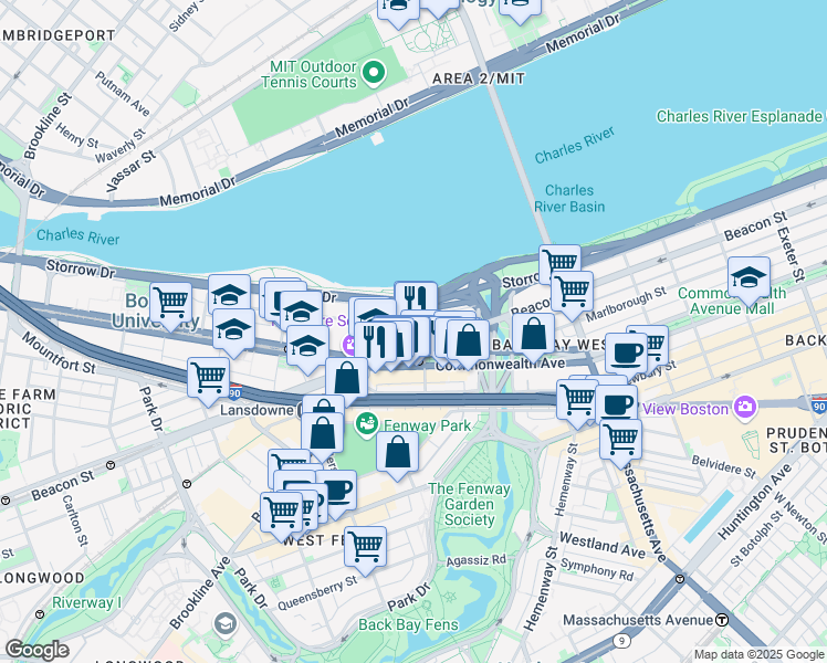 map of restaurants, bars, coffee shops, grocery stores, and more near 642-648 Beacon Street in Boston