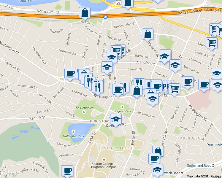 map of restaurants, bars, coffee shops, grocery stores, and more near 10 Beechcroft Street in Boston