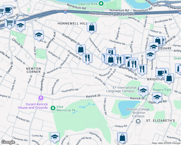 map of restaurants, bars, coffee shops, grocery stores, and more near 111 Brayton Road in Boston