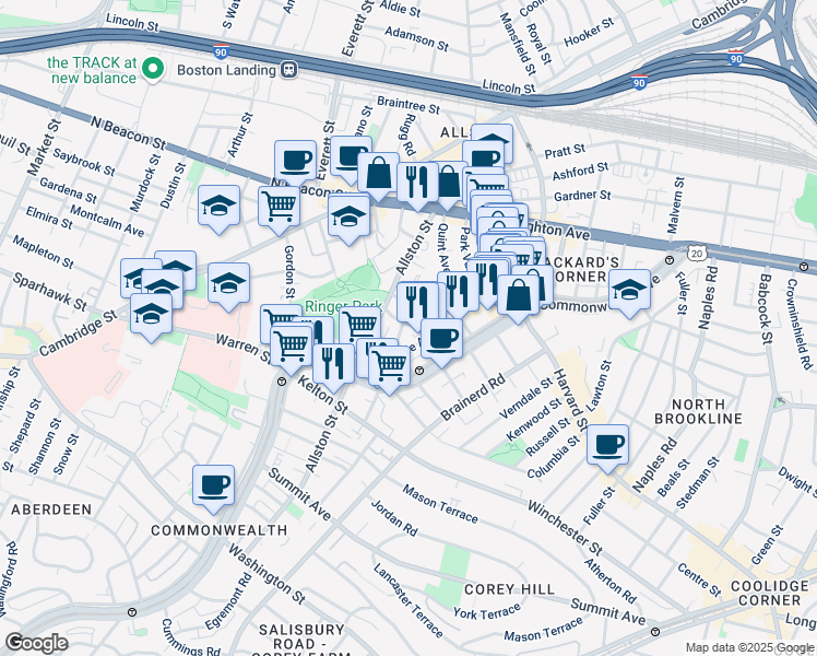 map of restaurants, bars, coffee shops, grocery stores, and more near 28 Long Avenue in Boston