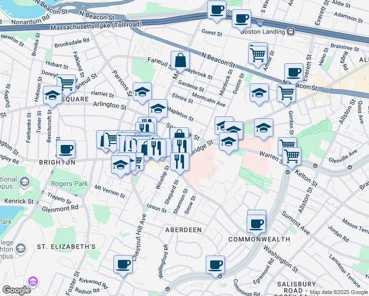 map of restaurants, bars, coffee shops, grocery stores, and more near 8 Elko Street in Boston