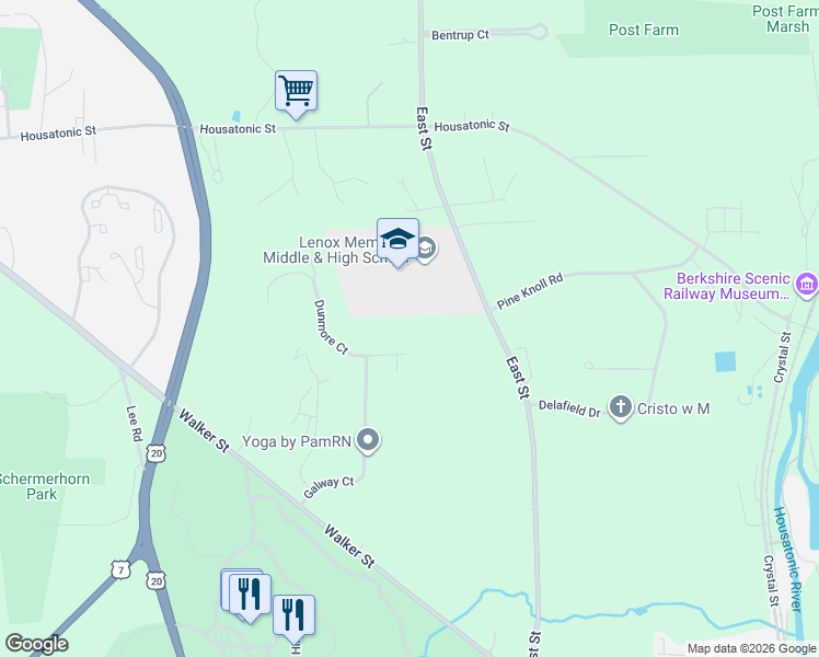 map of restaurants, bars, coffee shops, grocery stores, and more near 6 Dunmore Court in Lenox