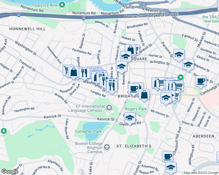 map of restaurants, bars, coffee shops, grocery stores, and more near 11 Fairbanks Street in Boston