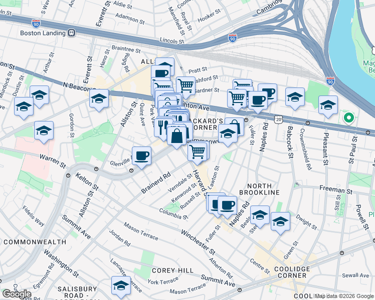 map of restaurants, bars, coffee shops, grocery stores, and more near in 