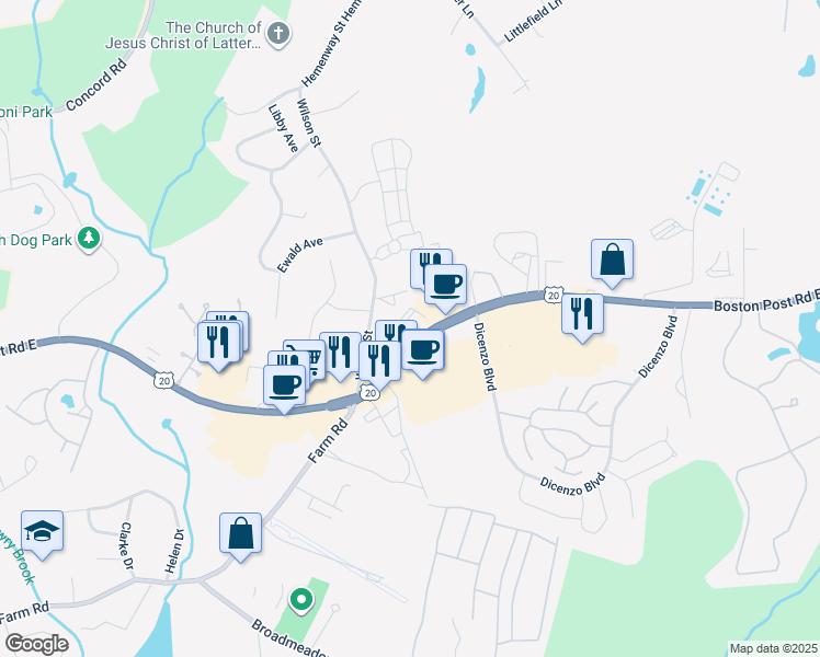 map of restaurants, bars, coffee shops, grocery stores, and more near 616 Boston Post Road East in Marlborough