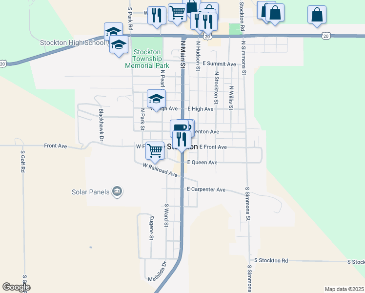 map of restaurants, bars, coffee shops, grocery stores, and more near in Stockton