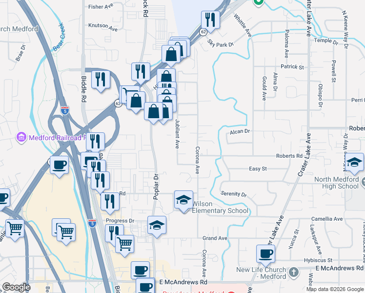 map of restaurants, bars, coffee shops, grocery stores, and more near 1443 Carolyn Circle in Medford